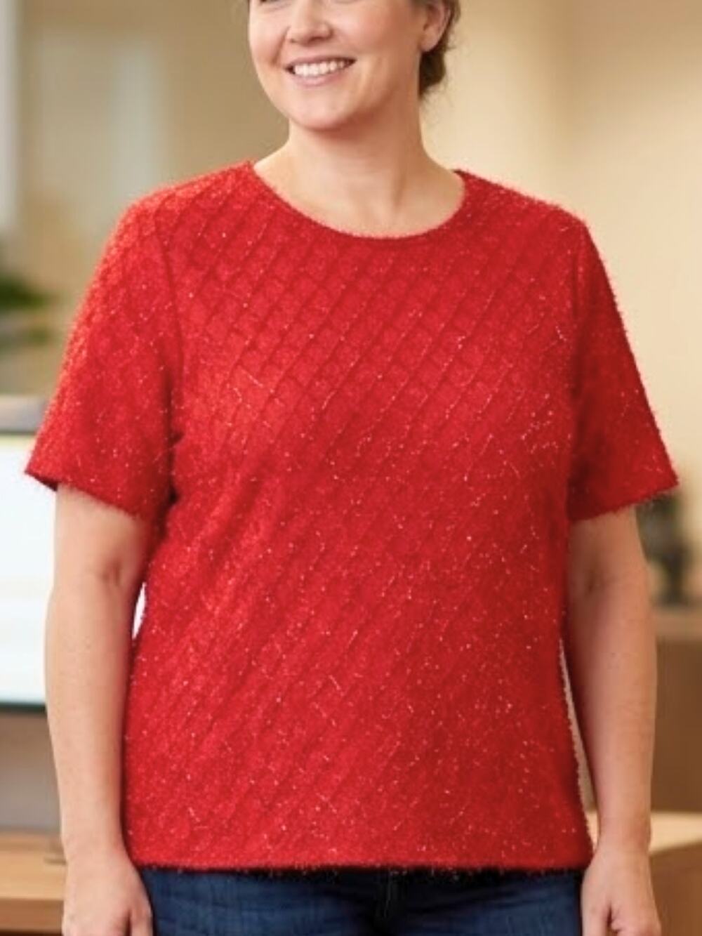 Vintage Kathie Lee Woman Red Eyelash Blouse 22W/24W – Sparkle Party Top